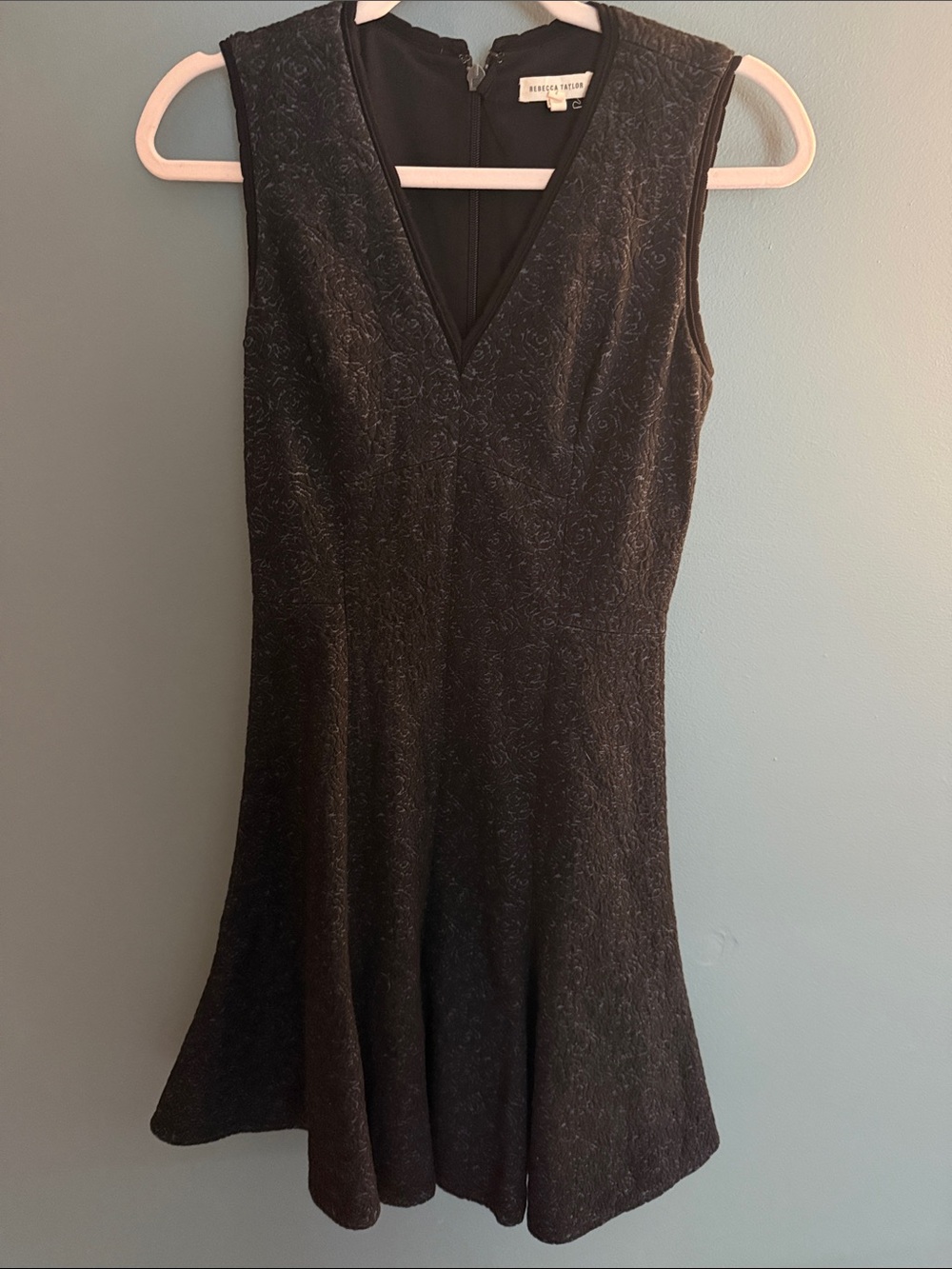 Rebecca Taylor sleeveless V-neck fit-and-flare rose jacquard dress sz 0